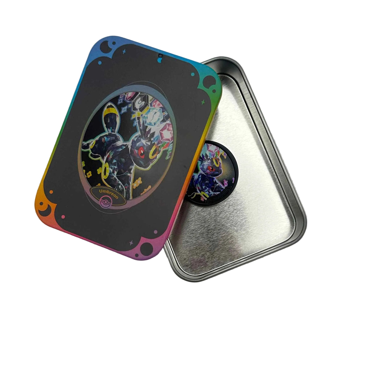 Open Pokémon TCG Terastal Gathering CSV9.5C Umbreon storage tin from the Simplified Chinese Prismatic Evolutions counterpart release.