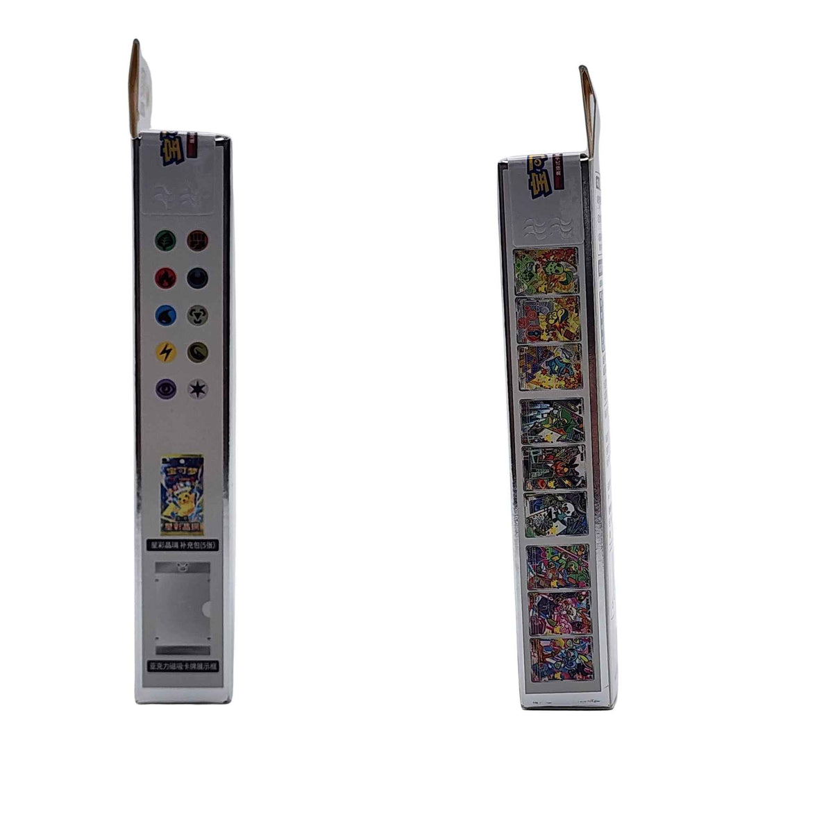 Pokémon First Partner Vol. 2 box side panels showing card designs, Energy symbols, a frame, and Stellar Crystal pack artwork.