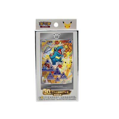 Front of a Pokémon First Partner Vol. 2 individual box with Totodile card artwork and a 30th anniversary logo.