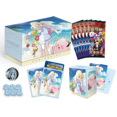 Pokémon Lillie Battle Set Gift Box with booster packs, sleeves, deck box, coin and dice