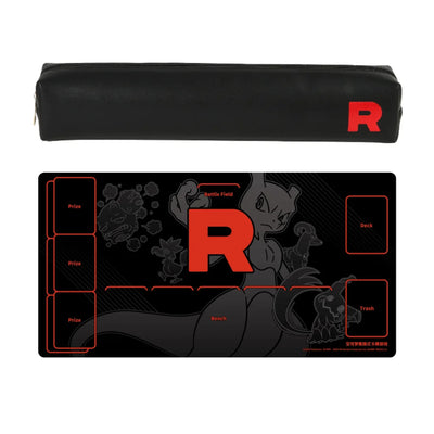 Team Rocket playmat and black playmat storage case from Pokémon TCG Chasing Glory Together / Destined Rivals on a white background.