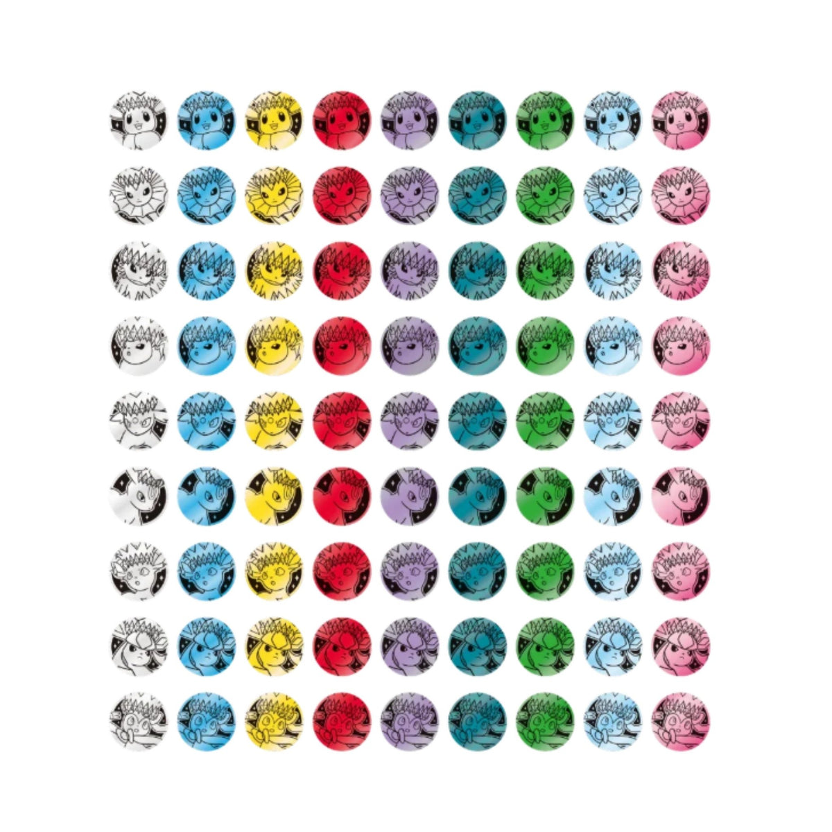 Pokémon TCG Terastal Gathering CSV9.5C Eeveelution collectible coin variants in multiple colors featuring Eevee and all eight Eeveelutions, Simplified Chinese Prismatic Evolutions-style release.
