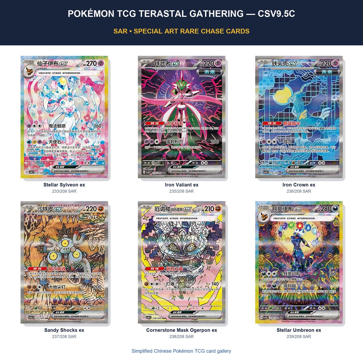 Pokémon TCG Terastal Gathering CSV9.5C Simplified Chinese SAR chase-card gallery featuring Sylveon, Iron Valiant, Iron Crown and Umbreon